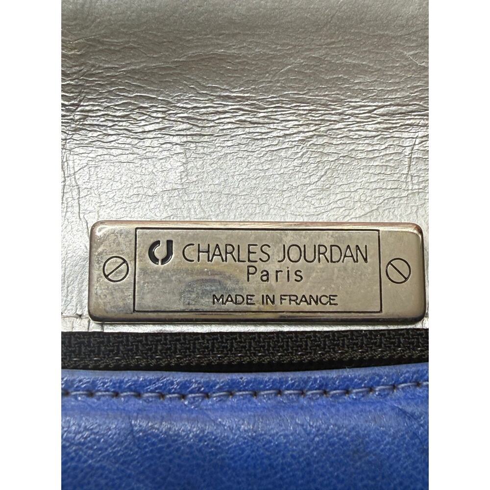 Vintage Charles Jourdan Paris France Colorblock Leather Shoulder Bag Blue - Picture 9 of 15